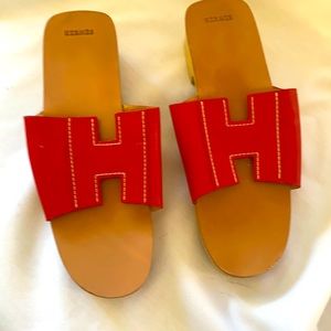 Authentic Hermès, wooden sole, like new